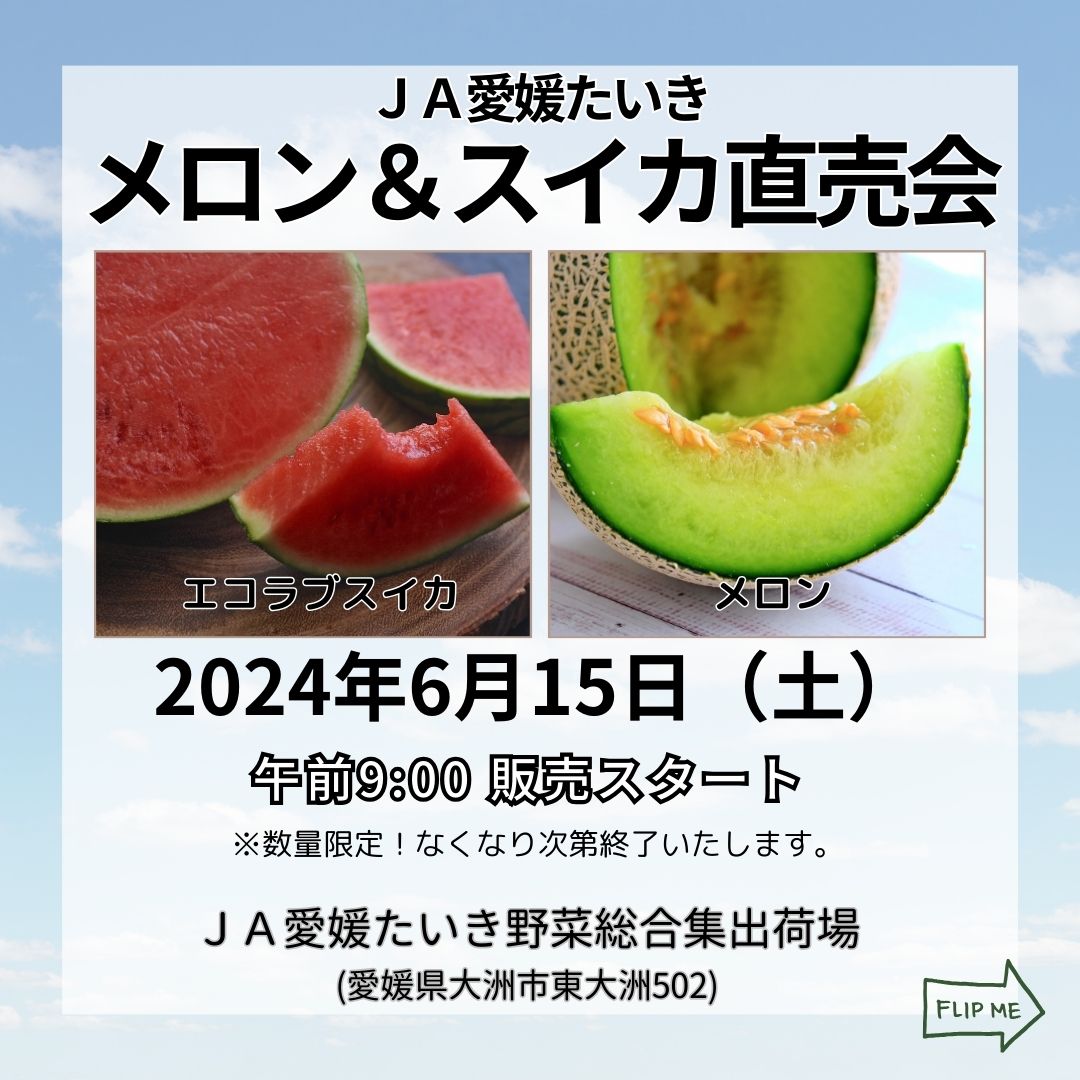 メロンスイカ直売会2024＞＞6月15日(土)、9:00販売スタート ｜ 営農日記 - JA愛媛たいき